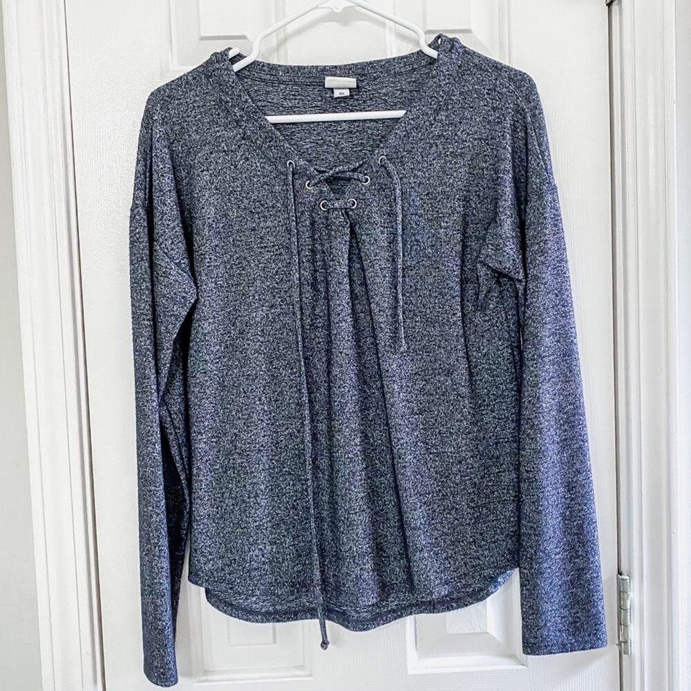 A NEW DAY • Gray Lace Up Tie Front Long Sleeve Top